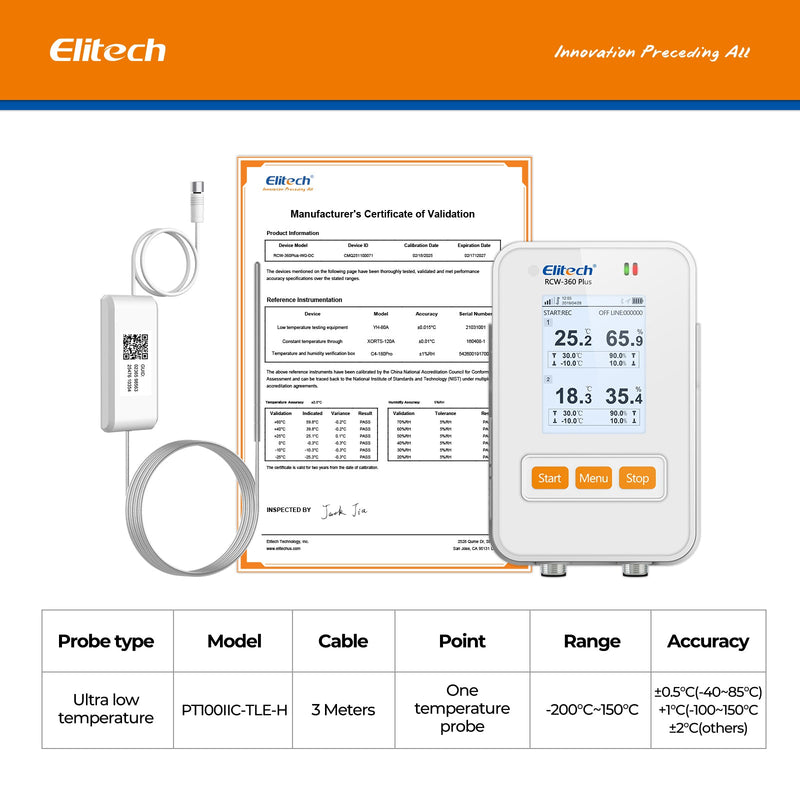 Elitech WiFi + 4G Cellulari Real - Time Digital Temperature Humidity Light Data Logger with Diverse Replaceable Probes(Sold Separately), 100,000 Points, Cloud Data Storage, SMS/Email/APP/Web Alarm, TFT Color Screen, RCW - 360Plus - WG - DC - Elitech Technology, Inc.