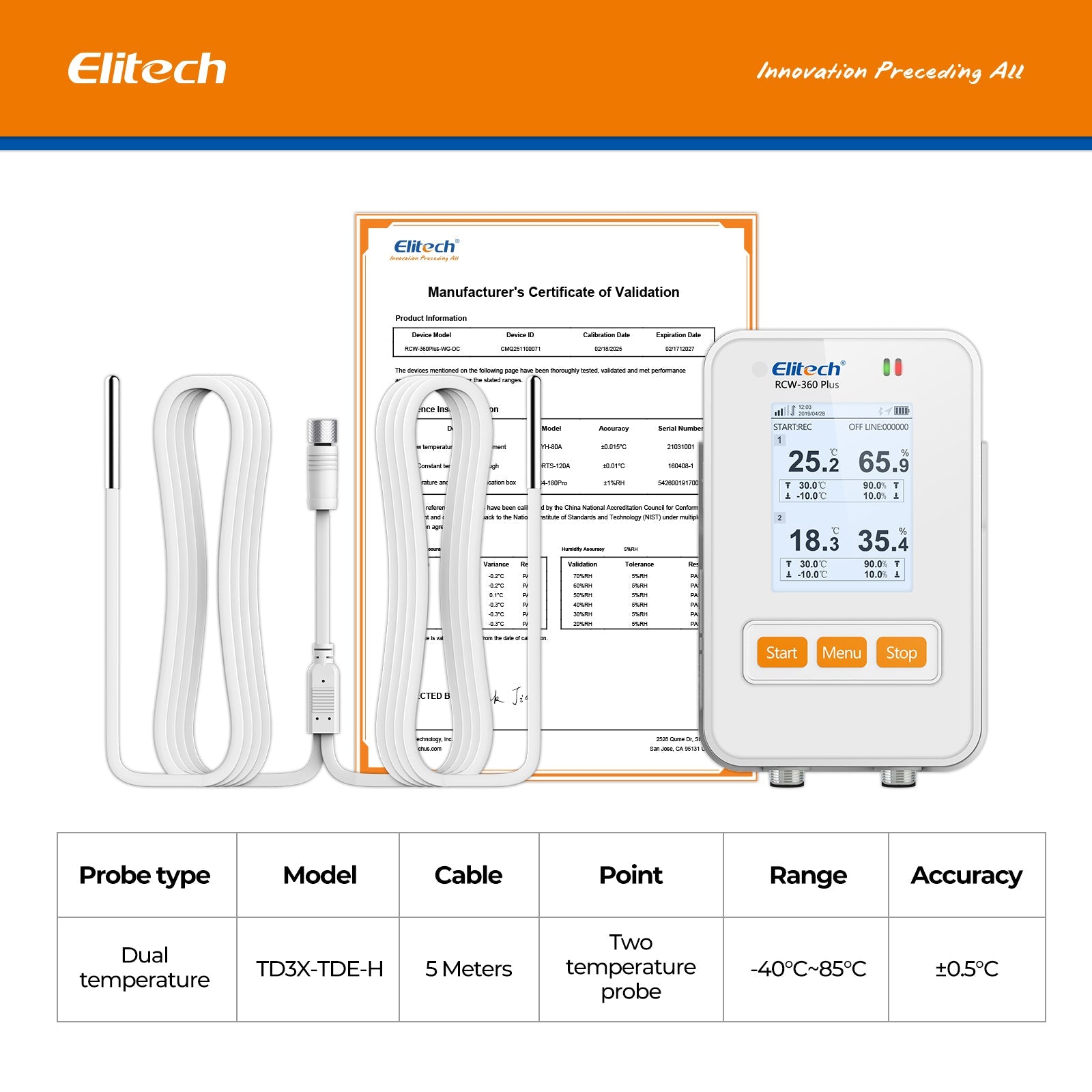 Elitech WiFi + 4G Cellulari Real - Time Digital Temperature Humidity Light Data Logger with Diverse Replaceable Probes(Sold Separately), 100,000 Points, Cloud Data Storage, SMS/Email/APP/Web Alarm, TFT Color Screen, RCW - 360Plus - WG - DC - Elitech Technology, Inc.
