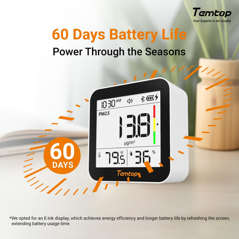 Temtop M10+ Smart Indoor Air Quality Monitor for CO2, AQI, PM2.5, VOC Temperature & Humidity with App