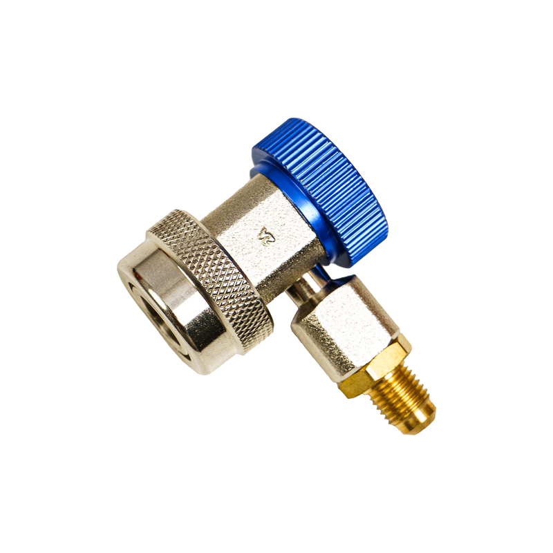 R134a Low Side Quick Coupler — A/C Recharge Adapter, 1/4" SAE, Blue