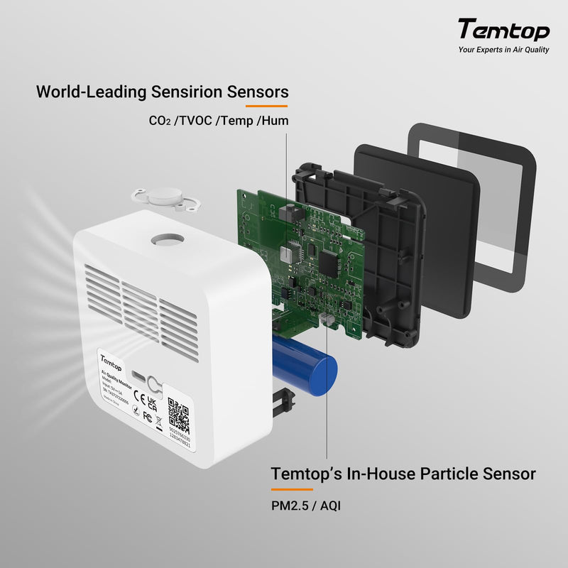 Temtop M10+ Smart Indoor Air Quality Monitor for CO2, AQI, PM2.5, VOC Temperature & Humidity with App