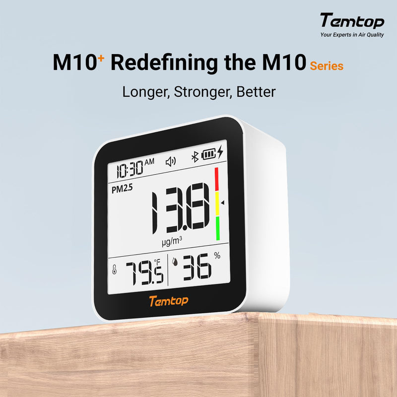Temtop M10+ Smart Indoor Air Quality Monitor for CO2, AQI, PM2.5, VOC Temperature & Humidity with App