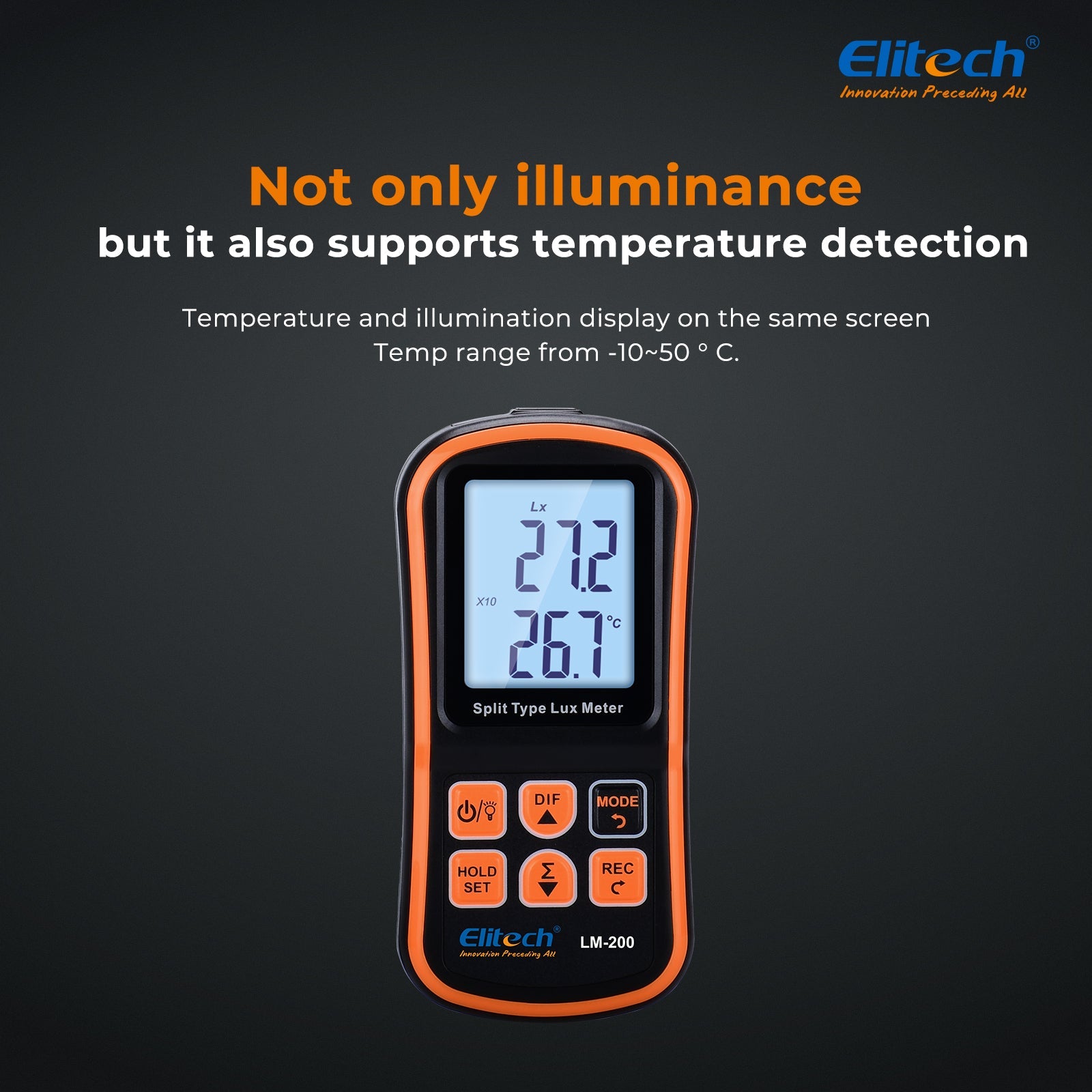 Light Meter Digital Illuminance Meter Handheld Ambient Temperature Measurer, Range up to 200,000 Lux，Ambient Temperature - Elitech Technology, Inc.