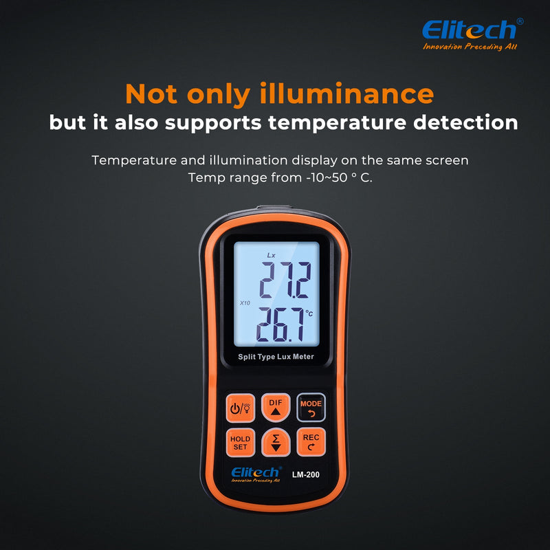 Light Meter Digital Illuminance Meter Handheld Ambient Temperature Measurer, Range up to 200,000 Lux，Ambient Temperature - Elitech Technology, Inc.