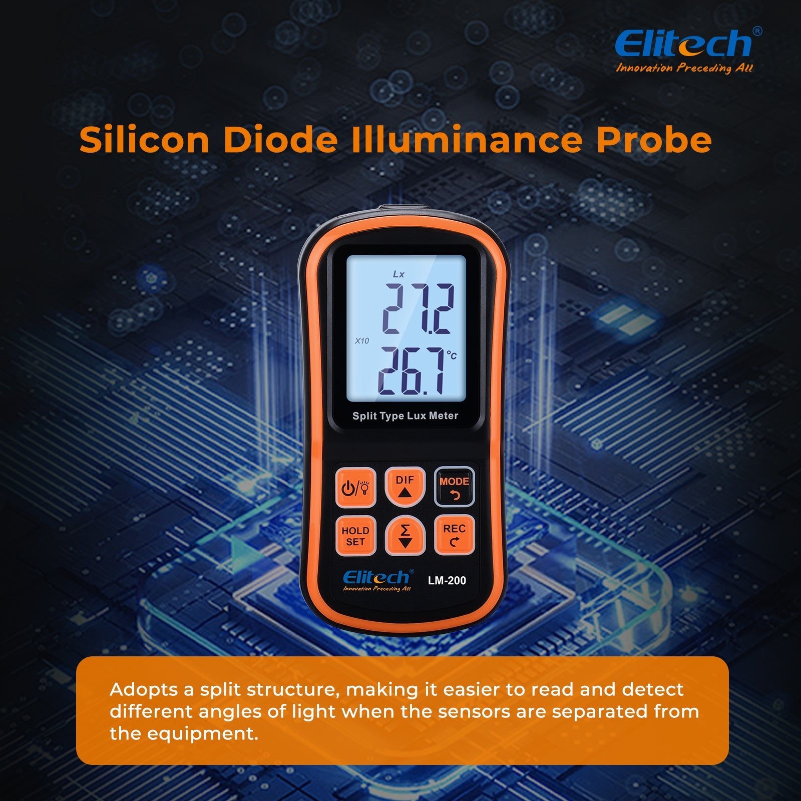 Light Meter Digital Illuminance Meter Handheld Ambient Temperature Measurer, Range up to 200,000 Lux，Ambient Temperature - Elitech Technology, Inc.