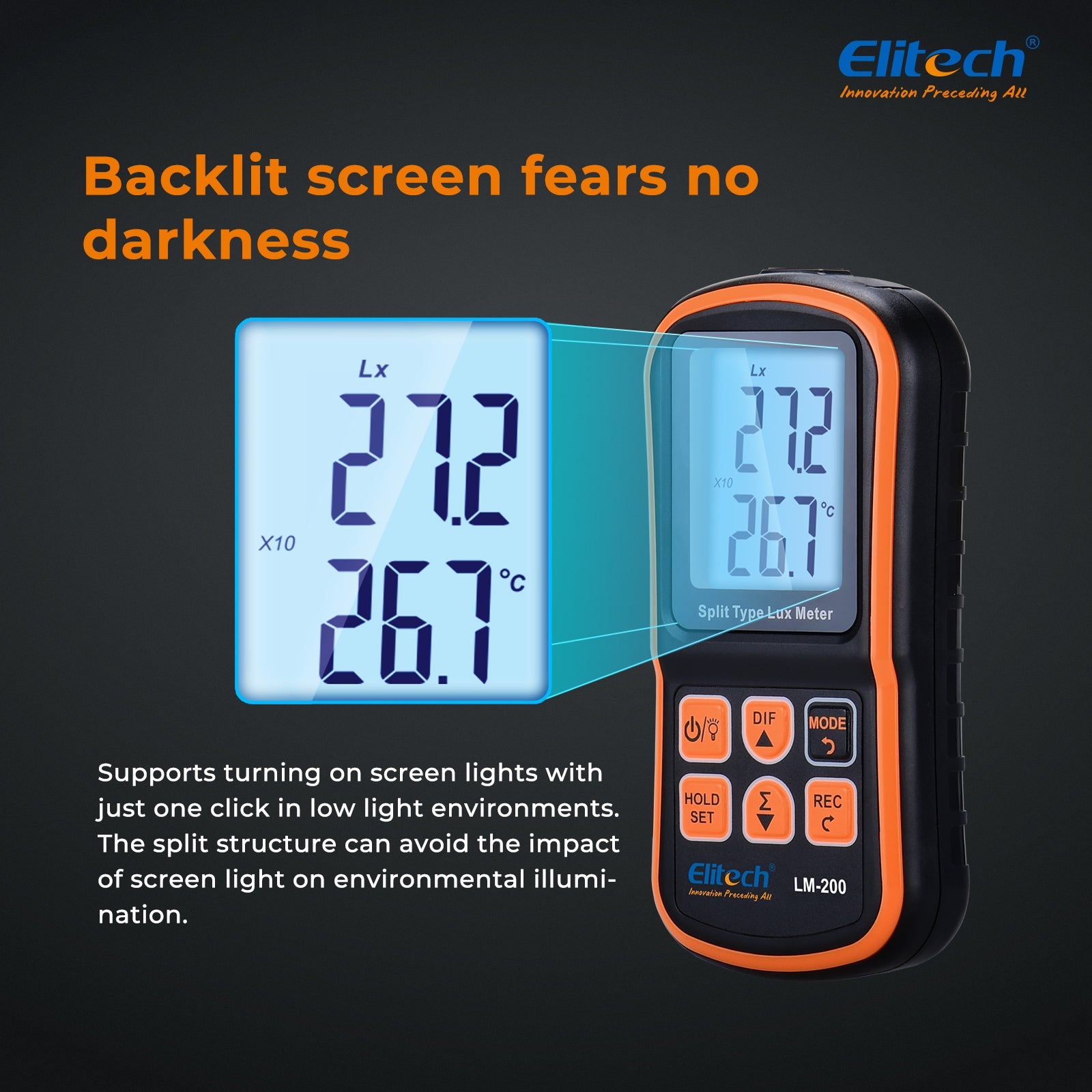 Light Meter Digital Illuminance Meter Handheld Ambient Temperature Measurer, Range up to 200,000 Lux，Ambient Temperature - Elitech Technology, Inc.