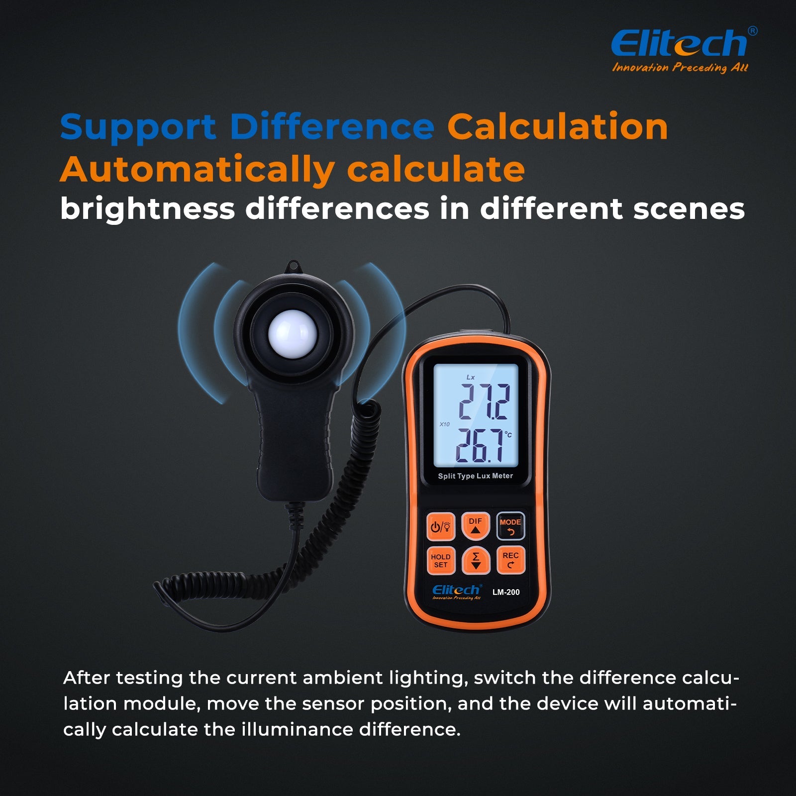 Light Meter Digital Illuminance Meter Handheld Ambient Temperature Measurer, Range up to 200,000 Lux，Ambient Temperature - Elitech Technology, Inc.