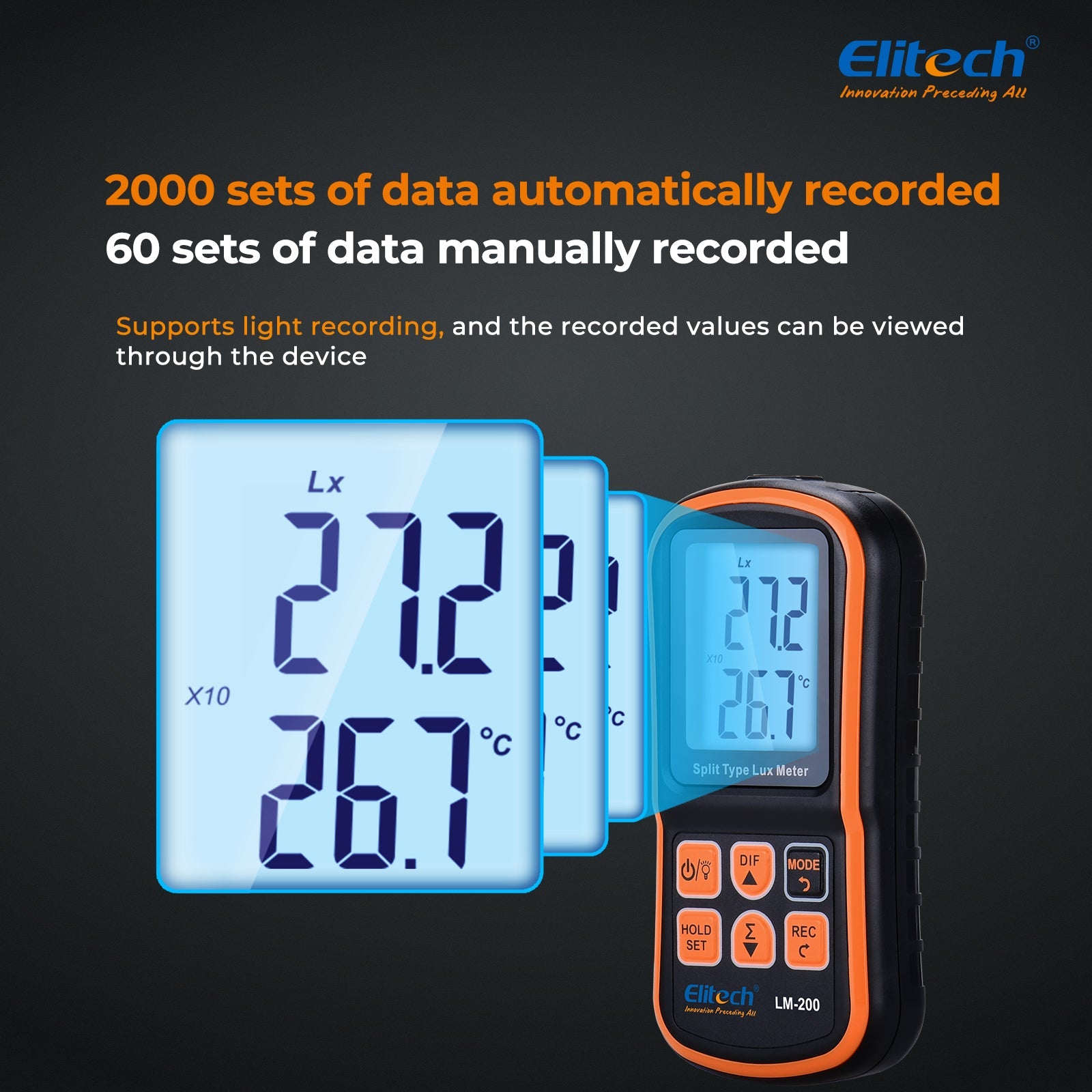 Light Meter Digital Illuminance Meter Handheld Ambient Temperature Measurer, Range up to 200,000 Lux，Ambient Temperature - Elitech Technology, Inc.