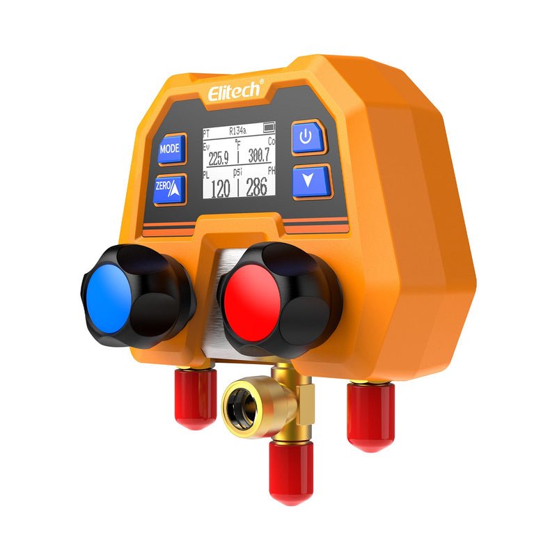 Elitech Digital Manifold Gauge for HVAC, Refrigeration & AC Systems – Pressure & Temperature Measurement, LCD Display, DMG-2SE