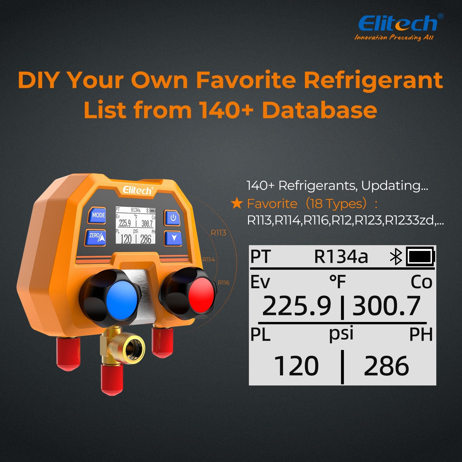 (Pre - order) Elitech Digital Manifold Gauge for HVAC, Refrigeration & AC Systems – Pressure & Temperature Measurement, LCD Display, DMG - 2SE - Elitech Technology, Inc.