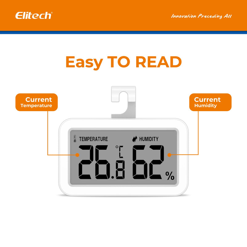 (Pre - order) Elitech Fridge Thermometer Hygrometer Digital Freeze Refrigerator Thermometer Waterproof Large LCD Display TM - 2TH - Elitech Technology, Inc.