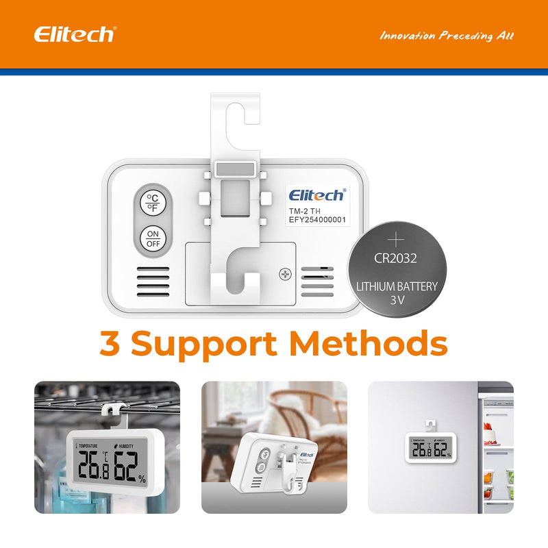 (Pre - order) Elitech Fridge Thermometer Hygrometer Digital Freeze Refrigerator Thermometer Waterproof Large LCD Display TM - 2TH - Elitech Technology, Inc.