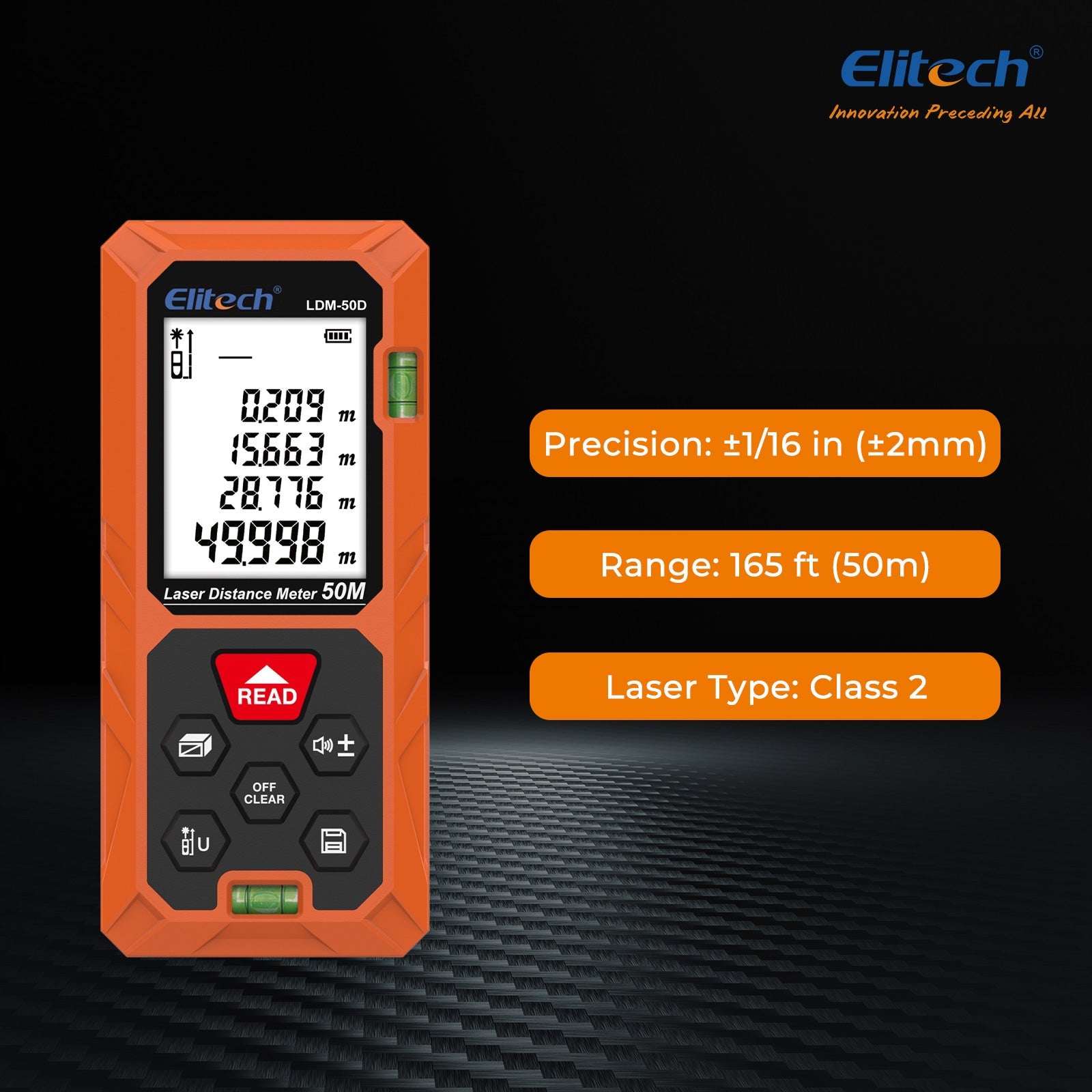 (Pre - order) Elitech Laser Distance Meter 165ft, Digital Measure Tool with Area/Volume/Pythagoras Mode, Backlit LCD, 99 Data Records, ±2mm Accuracy, Ft/In/M Unit Switch, Ideal for Home DIY & Interior Design – LDM - 50D - Elitech Technology, Inc.