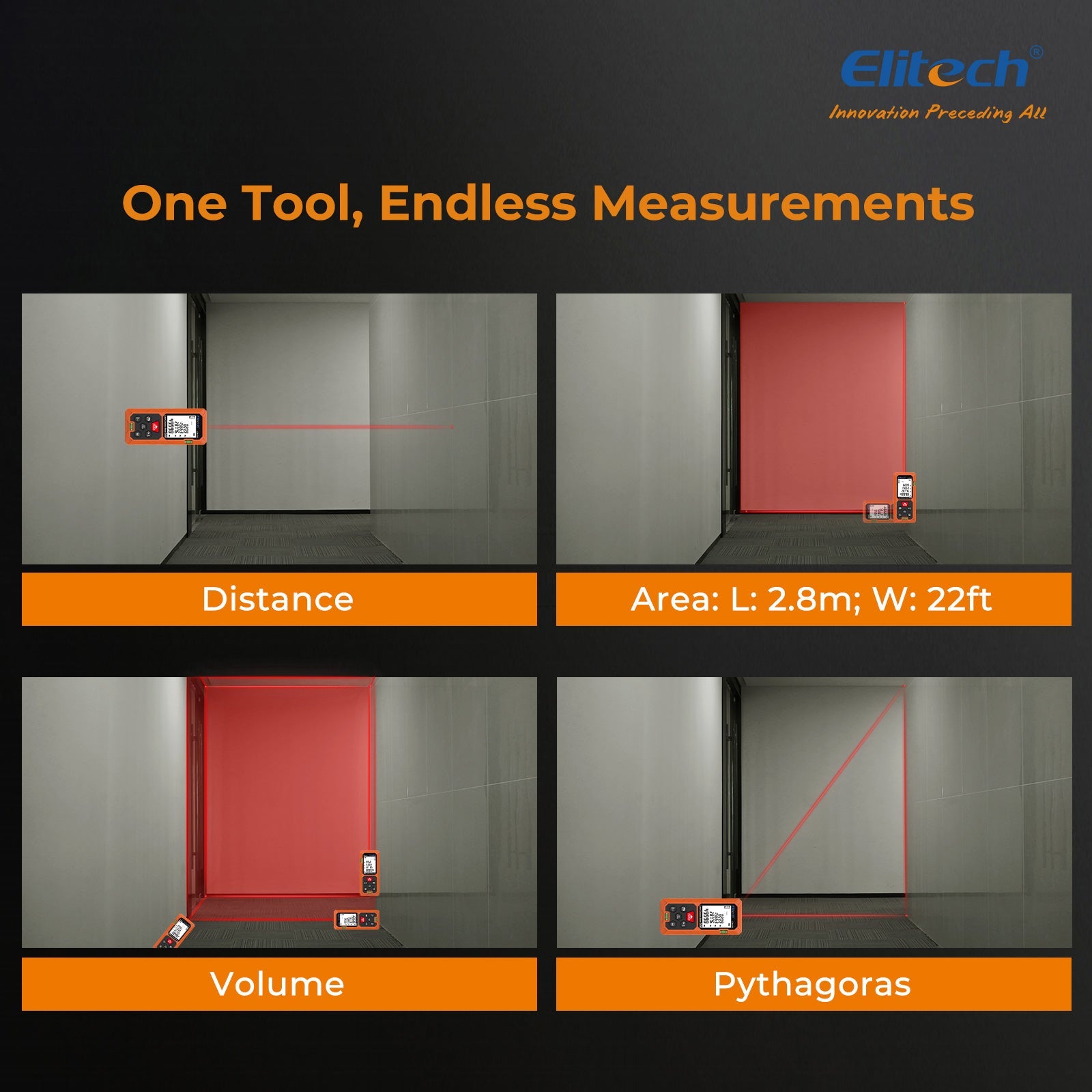 (Pre - order) Elitech Laser Distance Meter 165ft, Digital Measure Tool with Area/Volume/Pythagoras Mode, Backlit LCD, 99 Data Records, ±2mm Accuracy, Ft/In/M Unit Switch, Ideal for Home DIY & Interior Design – LDM - 50D - Elitech Technology, Inc.