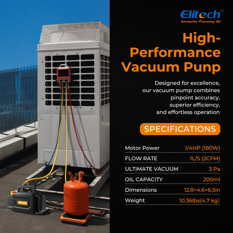 (Pre - order) Elitech SVP - DC Smart Cordless Vacuum Pump A2L Compatible , 2 - Stage HVAC Vacuum Pump, 1 L/s Pumping Rate, 2Pa Extreme Pressure, for HVAC/R - Elitech Technology, Inc.