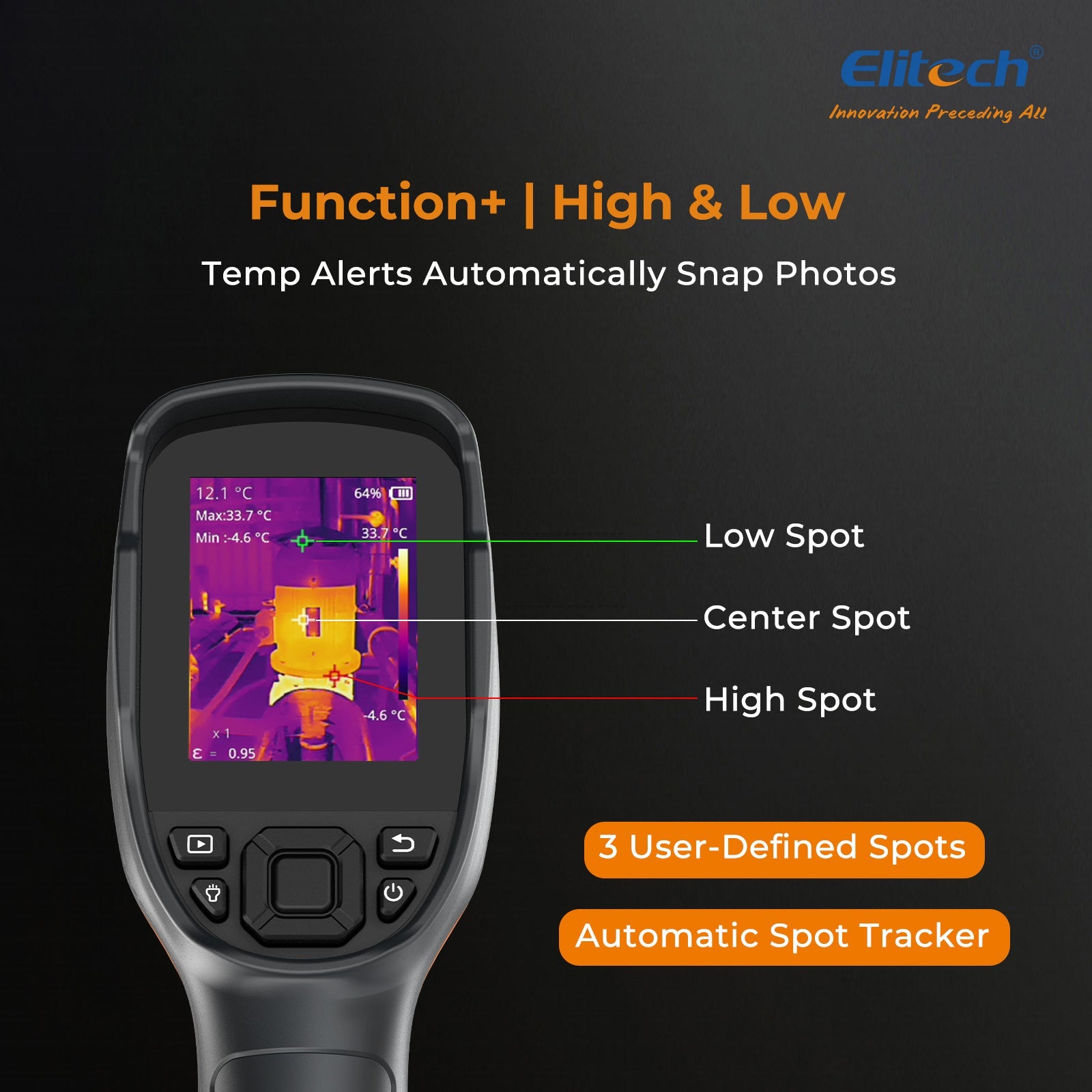 (Pre - order) Elitech TIC - 210 Handheld Thermal Imaging Camera – Infrared Thermal Imager with 256×192 IR Resolution, Real - Time Video Recording, Emissivity & Temp Alarm Settings, for HVAC, Electrical, Building Inspection - Elitech Technology, Inc.