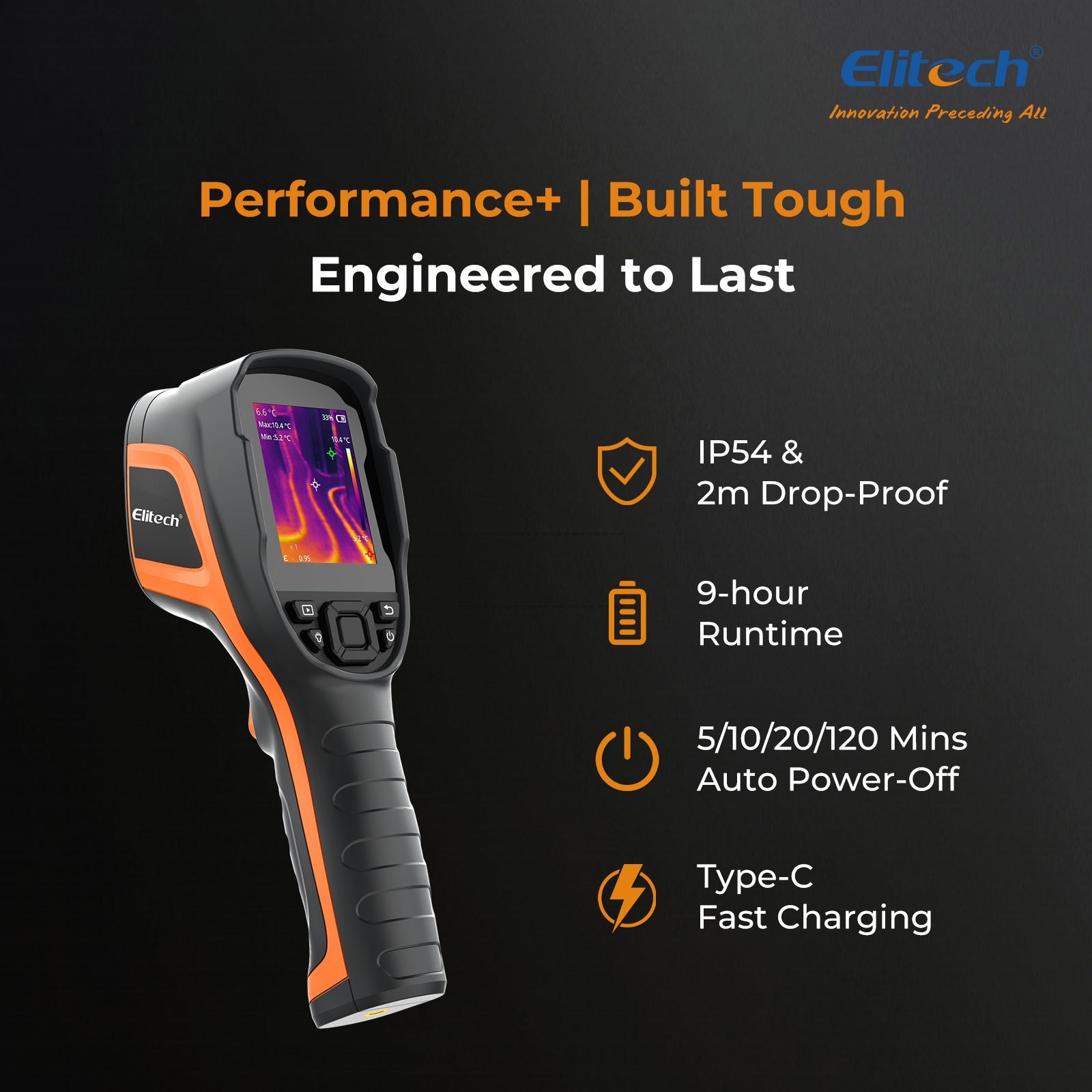 (Pre - order) Elitech TIC - 210 Handheld Thermal Imaging Camera – Infrared Thermal Imager with 256×192 IR Resolution, Real - Time Video Recording, Emissivity & Temp Alarm Settings, for HVAC, Electrical, Building Inspection - Elitech Technology, Inc.