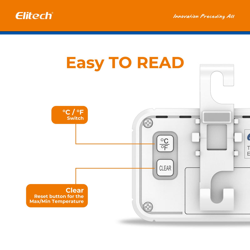 （Pre - order）Elitech Fridge Thermometer Digital Freeze Refrigerator Thermometer Waterproof Large LCD Display Max/Min Record Function TM - 2T - Elitech Technology, Inc.