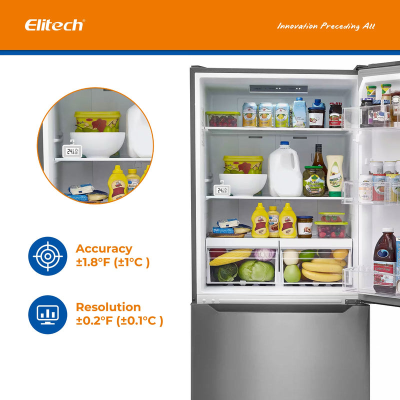 （Pre - order）Elitech Fridge Thermometer Digital Freeze Refrigerator Thermometer Waterproof Large LCD Display Max/Min Record Function TM - 2T - Elitech Technology, Inc.
