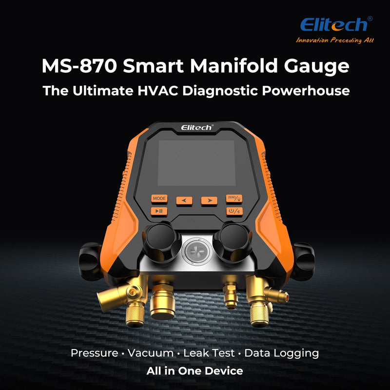 (Pre - order)Elitech MS - 870 HVAC Digital Manifold Gauge Set, 4 - in - 1 Refrigeration Tool with Vacuum, Pressure - Hold, Data Logging, Supports 18 Refrigerants, Bluetooth APP, for HVAC/R Systems - Elitech Technology, Inc.