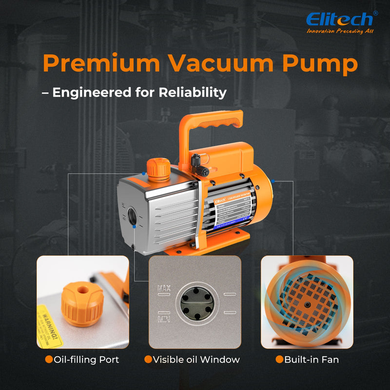 (Pre - order)Elitech NVP - 5 HVAC Vacuum Pump 5CFM 2L/S 1/3HP Single Stage Rotary Vane Air Vacuum Pump for HVAC and Refrigeration Systems, Durable and Easy to Maintain - Elitech Technology, Inc.