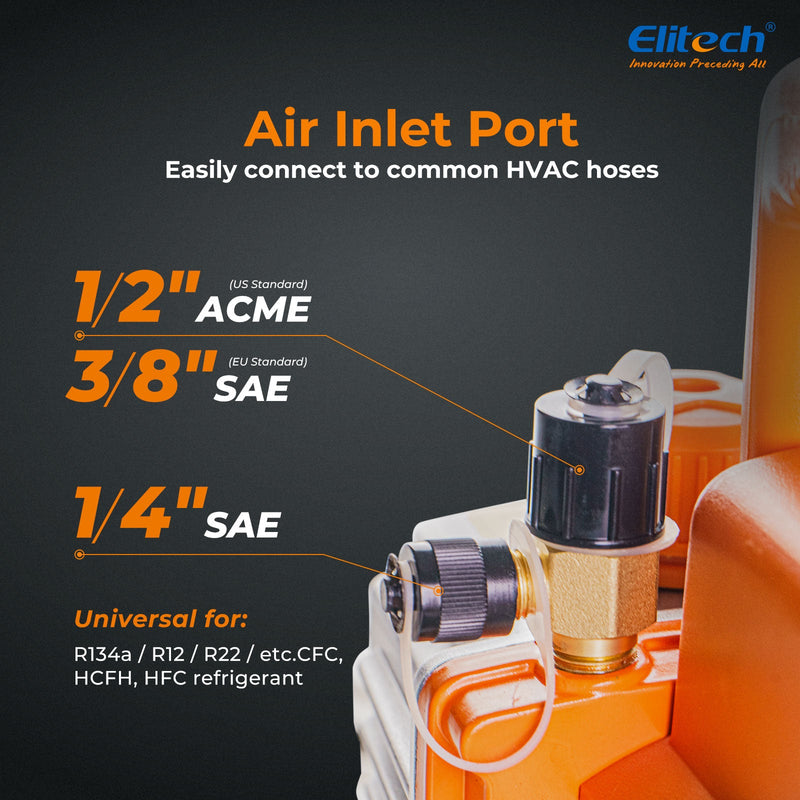 (Pre - order)Elitech NVP - 5 HVAC Vacuum Pump 5CFM 2L/S 1/3HP Single Stage Rotary Vane Air Vacuum Pump for HVAC and Refrigeration Systems, Durable and Easy to Maintain - Elitech Technology, Inc.