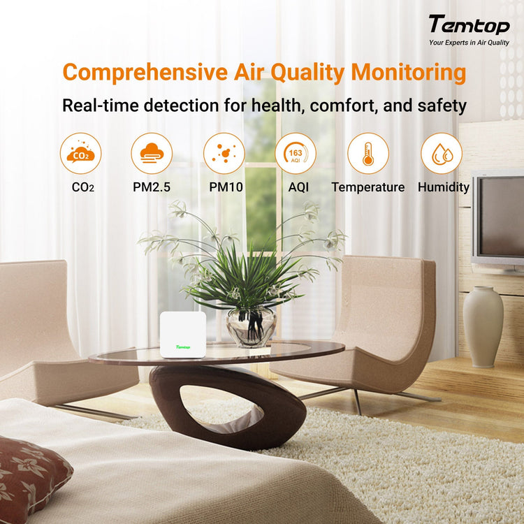 Temtop P1 Air Quality Monitor – PM2.5, PM10, Temp & Humidity Detector with Real - Time AQI & Bluetooth App - Temtop
