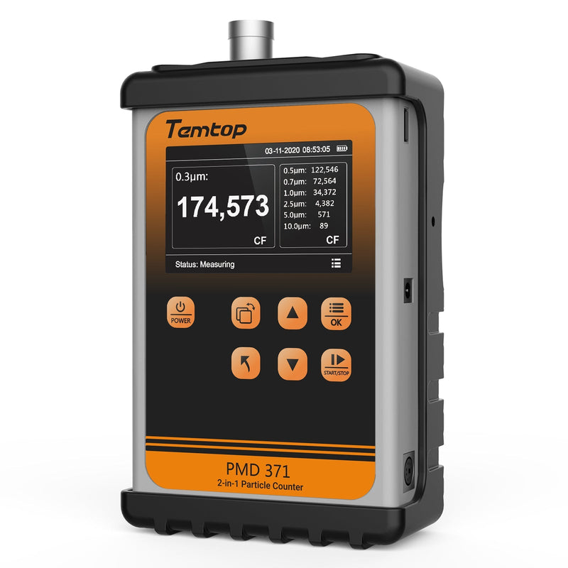 Temtop PMD 371 Aerosol Monitor Handheld Particle Counter Dust Monitor, Seven Outputs of Particle Numbers, Concentrations of Five Particles Types - Elitech Technology, Inc.