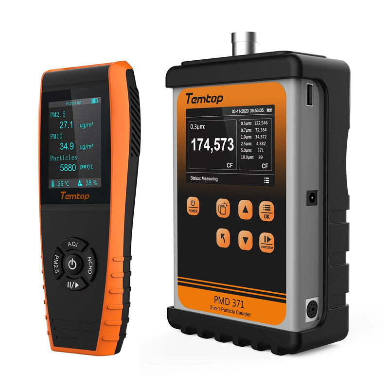 Temtop PMD 371 Aerosol Monitor Handheld Particle Counter Dust Monitor, Seven Outputs of Particle Numbers, Concentrations of Five Particles Types - Elitech Technology, Inc.