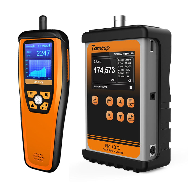 Temtop PMD 371 Aerosol Monitor Handheld Particle Counter Dust Monitor, Seven Outputs of Particle Numbers, Concentrations of Five Particles Types - Elitech Technology, Inc.