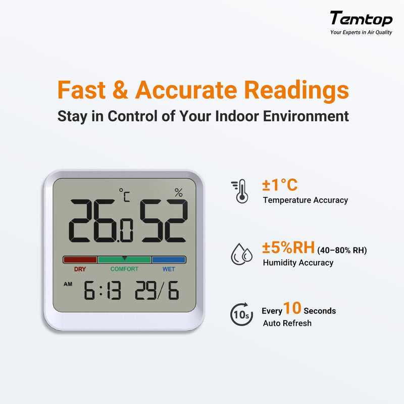Temtop T1 - SE Indoor Thermometer Hygrometer – Digital Room Temperature and Humidity Monitor with Comfort Indicator, ℃/℉ Switch, for Home, Office, Nursery - Elitech Technology, Inc.