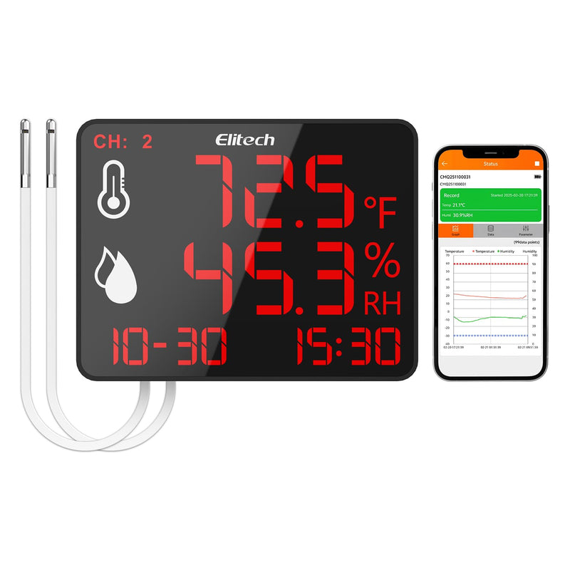 Elitech WiFi Real - time High Accuracy Digital Thermometer Hygrometer Data Logger 30000 Points, Humidity Temperature Monitor With Calibration Certificate for Audit, For Greenhouse/ Warehouse/ Lab/ Hospital DR - 230W - Elitech Technology, Inc.