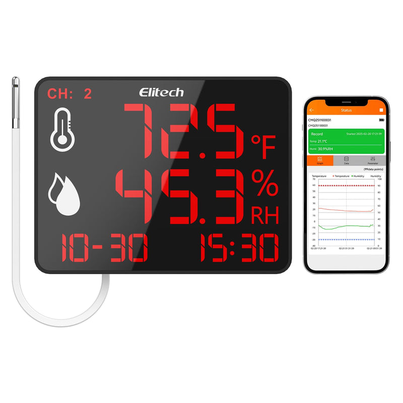Elitech High Accuracy Digital Hygrometer Thermometer Data Logger 30000 Points, Humidity Temperature Monitor With Calibration Certificate for Audit, For Greenhouse/ Warehouse/ Lab/ Hospital DR-230/DR-230W