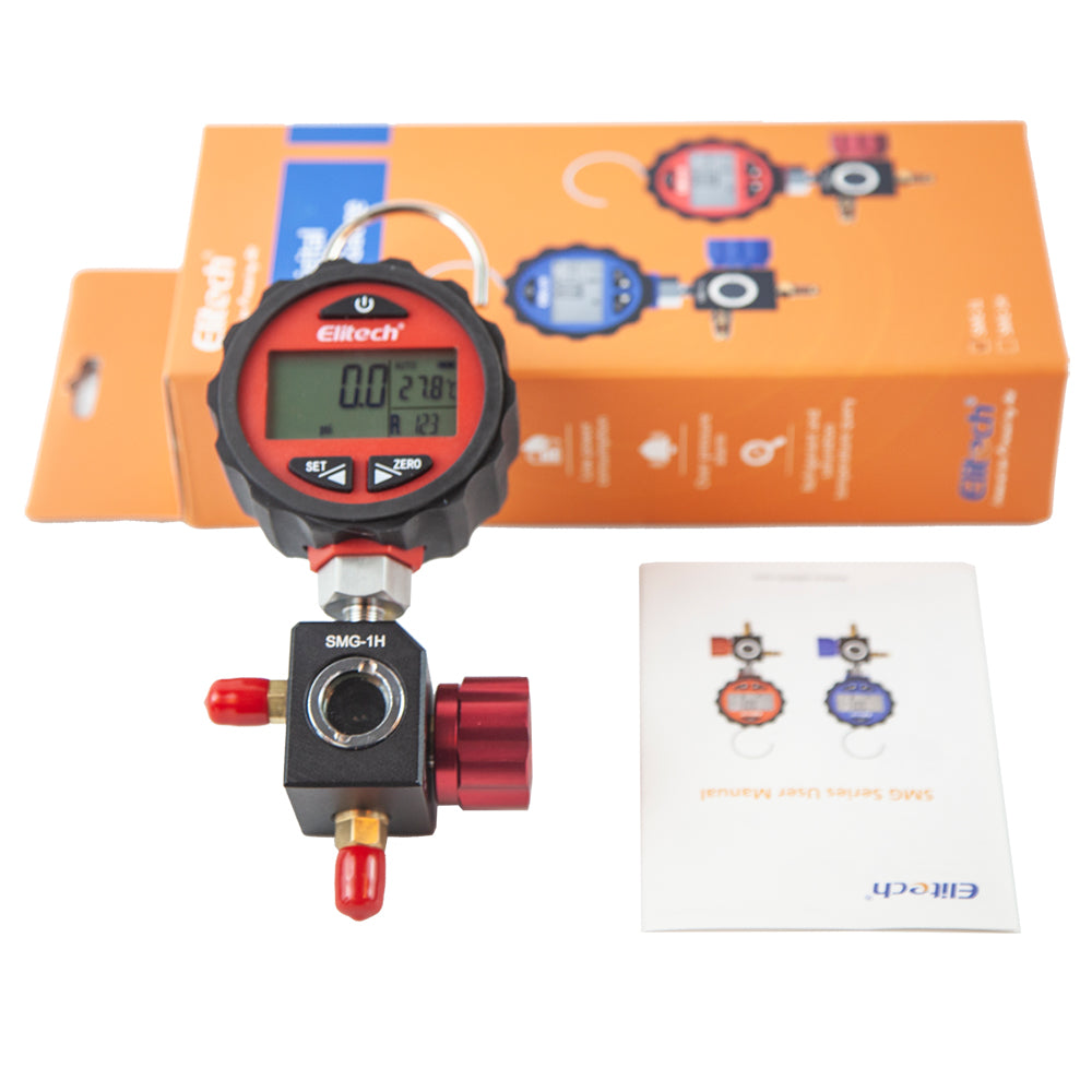 Elitech SMG-1H Refrigeration HVAC Digital Pressure Gauge for 87+ Refrigerants with Backlight -14.5-800 PSI