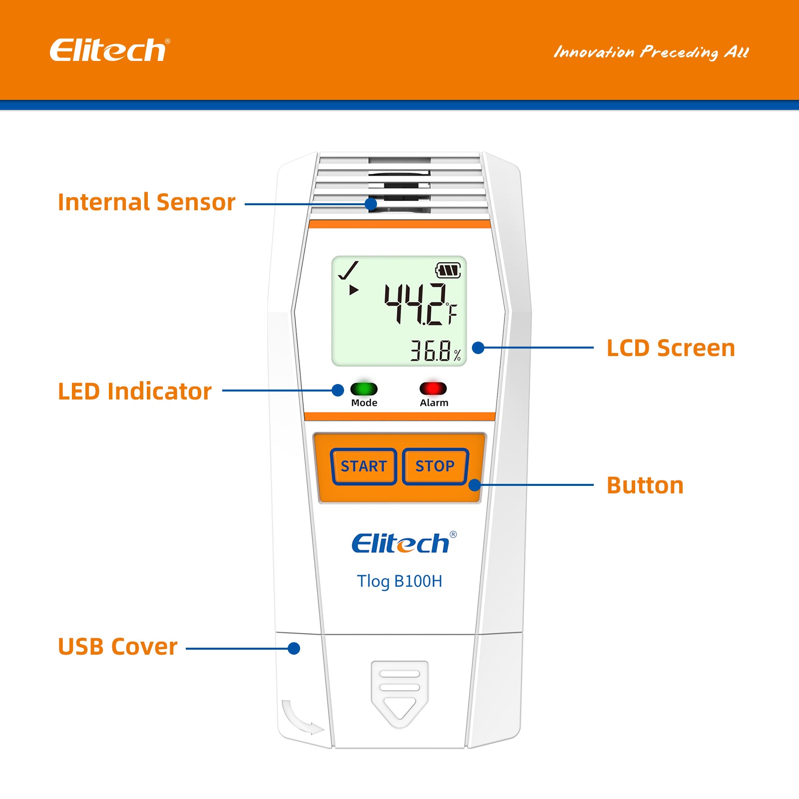 Elitech Tlog B100H Wireless Temperature and Humidity USB Transport Data Logger with LCD Display