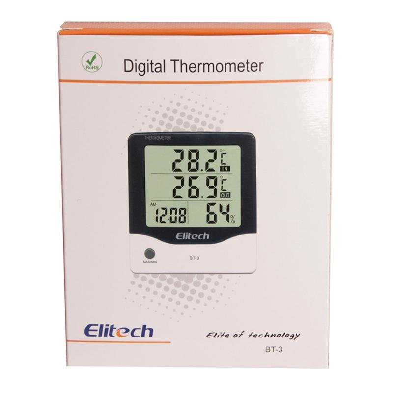 Elitech BT-3 LCD Indoor/Outdoor Digital Hygrometer Thermometer Humidity Monitor with Clock and Min/Max Value - Elitechustore