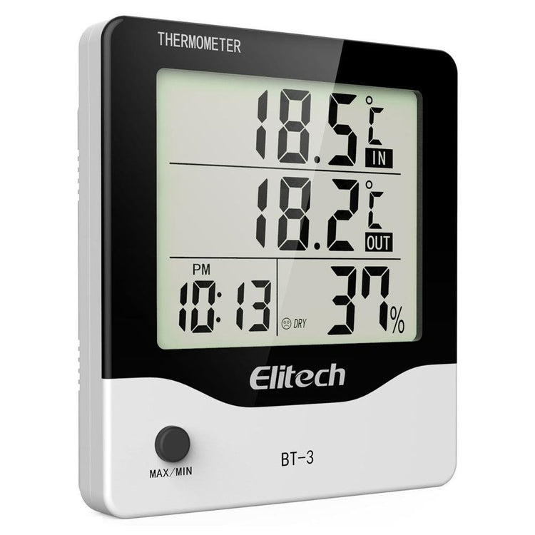 Elitech BT-3 LCD Indoor/Outdoor Digital Hygrometer Thermometer with Clock and Min/Max Value - Elitech Technology, Inc.