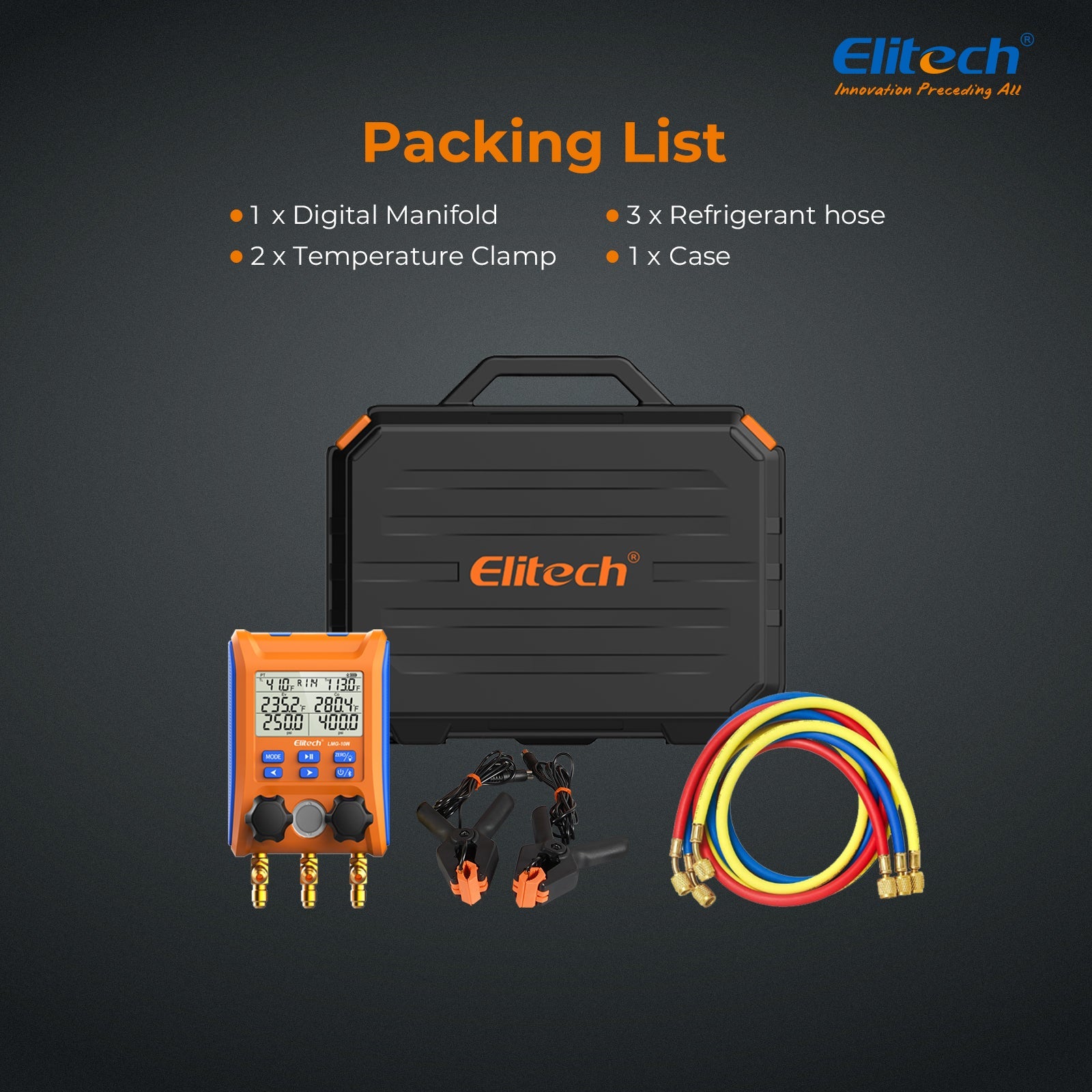 Elitech Digital Manifold Gauge 2-way Valve AC Gauges App Control with Thermometer Clamps for HVAC Systems, LMG-10W - Elitech Technology, Inc.