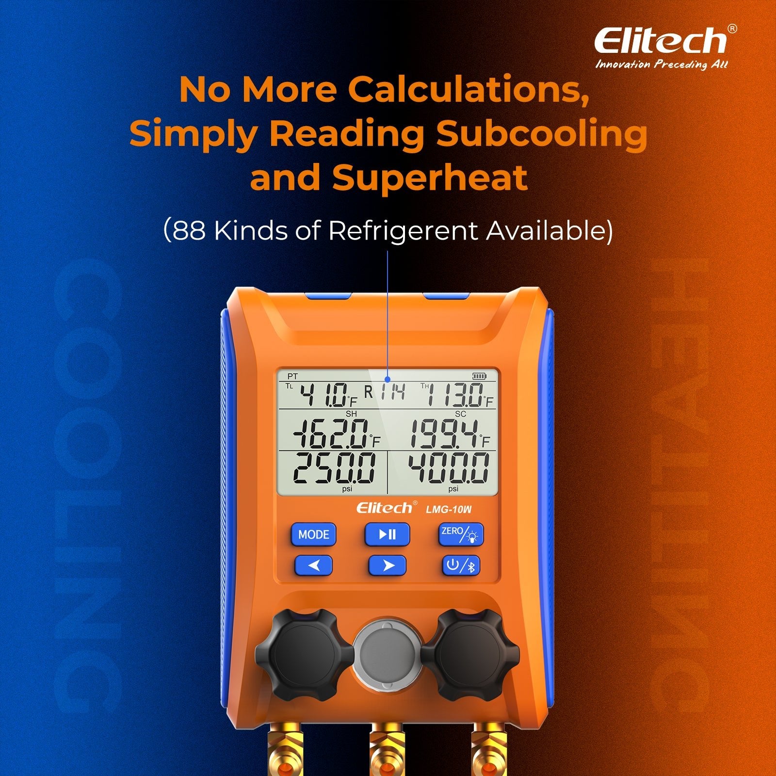 Elitech Digital Manifold Gauge 2-way Valve AC Gauges App Control with Thermometer Clamps for HVAC Systems, LMG-10W - Elitech Technology, Inc.