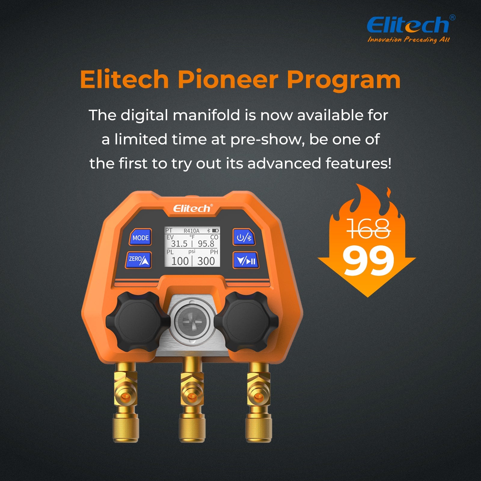 Elitech Digital Manifold Gauge App Control AC Gauges, DMG-4B，40% off for 3000 early birds(Ship By End Of May) - Elitech Technology, Inc.