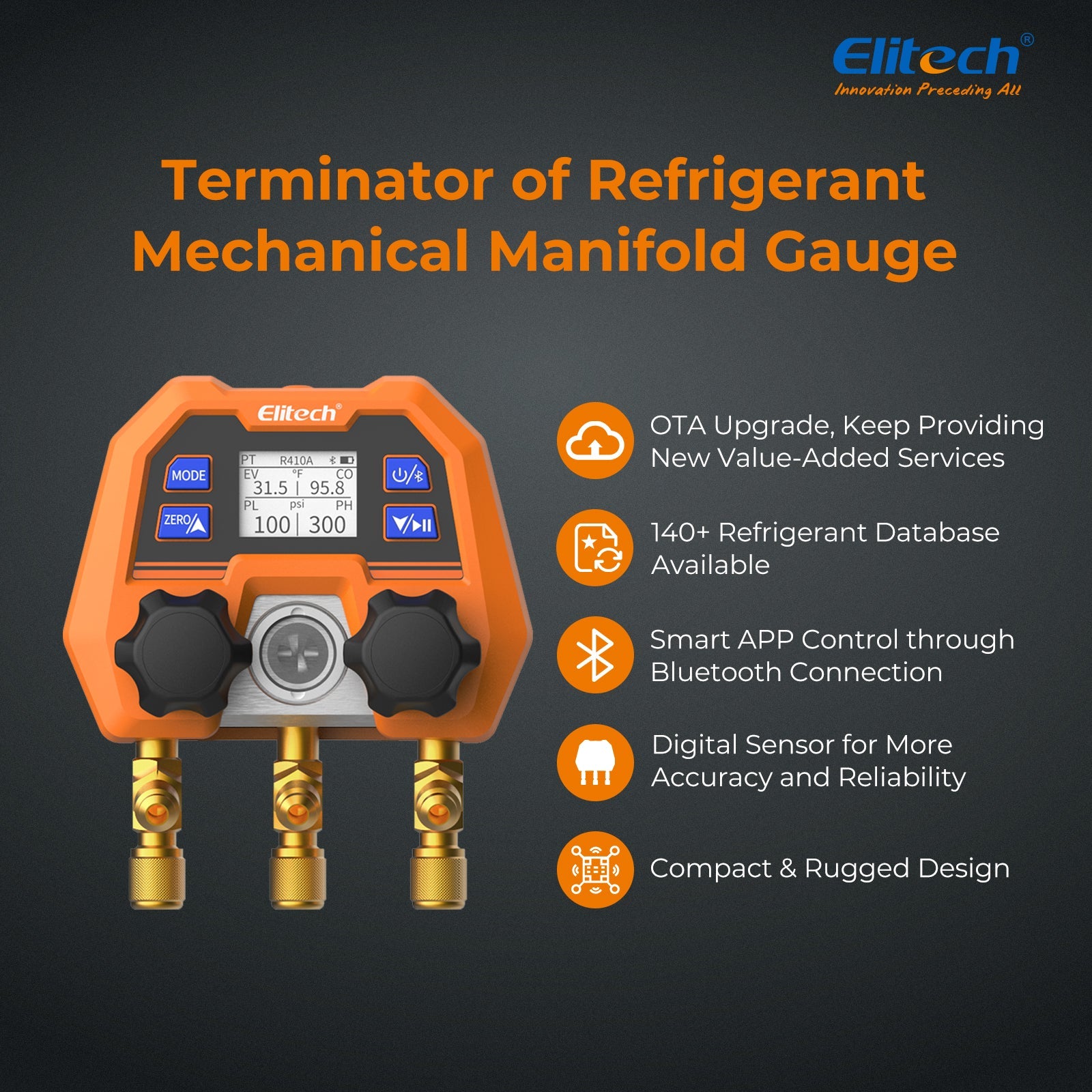 Elitech Digital Manifold Gauge App Control AC Gauges, DMG-4B，50% off for 3000 early birds - Elitech Technology, Inc.