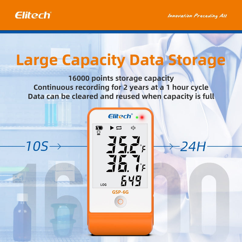 Elitech Digital Temperature Humidity Data Logger Pharmacy Refrigerator Thermometer Vaccine Fridge Temperature Monitor GSP-6G TDE - Elitech Technology, Inc.