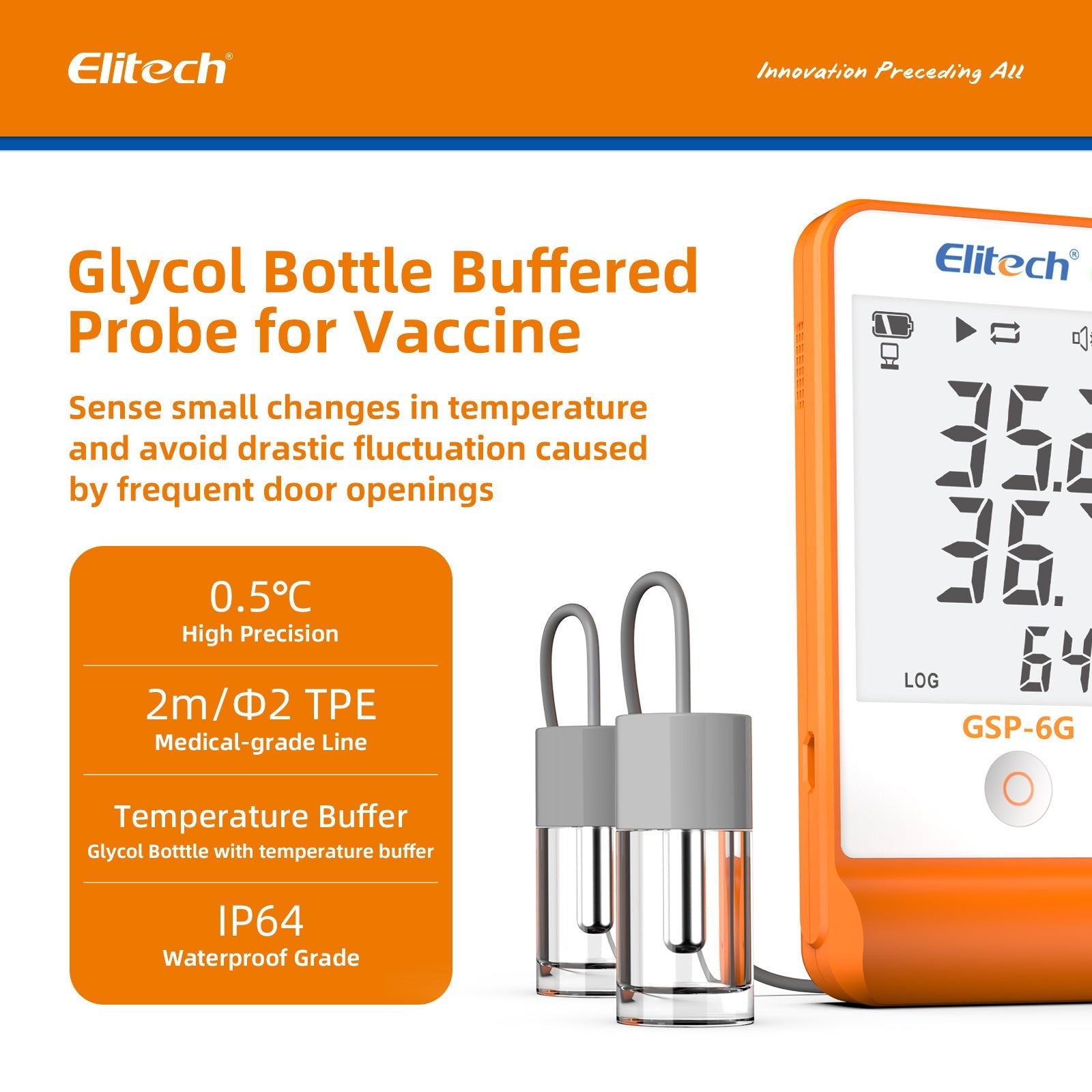 Elitech Digital Temperature Humidity Data Logger Pharmacy Refrigerator Thermometer Vaccine Fridge Temperature Monitor GSP-6G TDE - Elitech Technology, Inc.