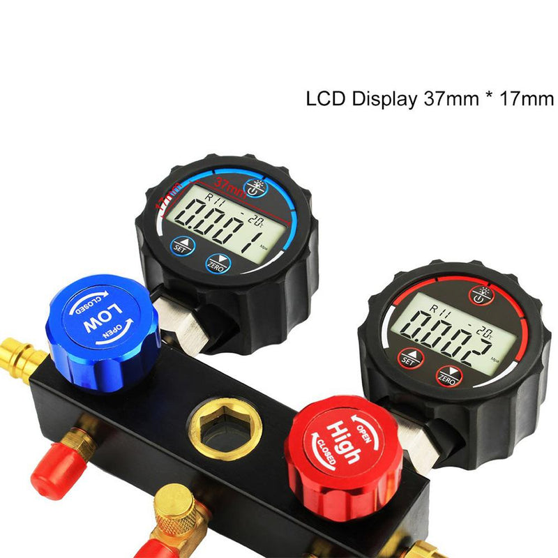 Elitech DMG-1 AC Manifold Gauge Set 3 Way Fits R134A R410A and R22 Refrigerants with Hoses Coupler Adapters+ Carrying Case - Elitechustore