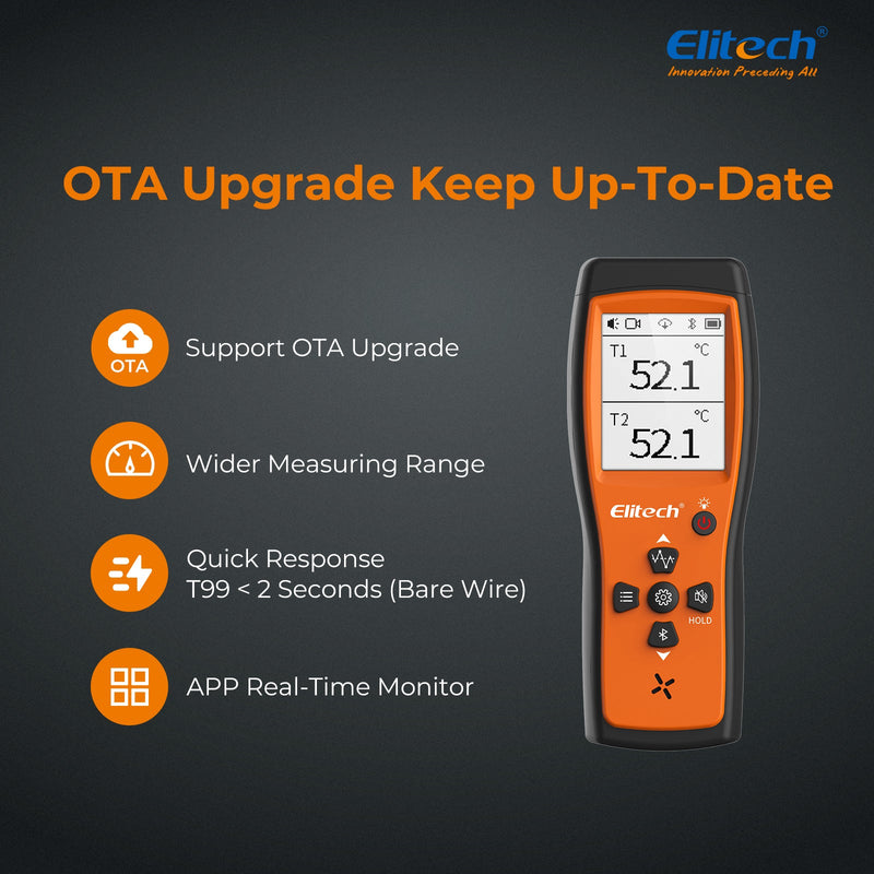 Elitech Dual Digital Thermocouple Temperature Thermometer with 2 K-Type Thermocouple Probe, Wide Range -58~932°F, 2 K-Type Thermocouples Measurement -58 to 482°F, ICT-220 - Elitech Technology, Inc.