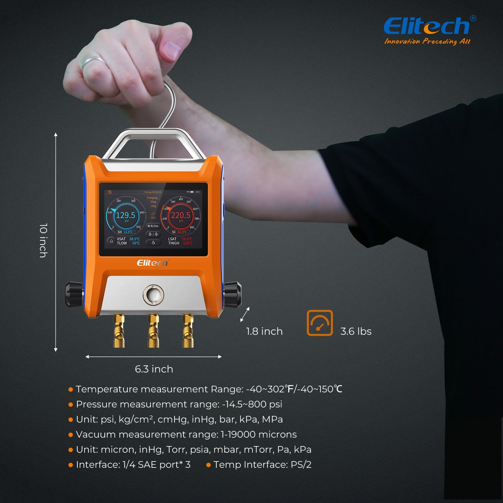 Elitech EMG-20V Intelligent HVAC Digital Manifold 2 Valves with 5” Smart Touch Screen - Elitech Technology, Inc.