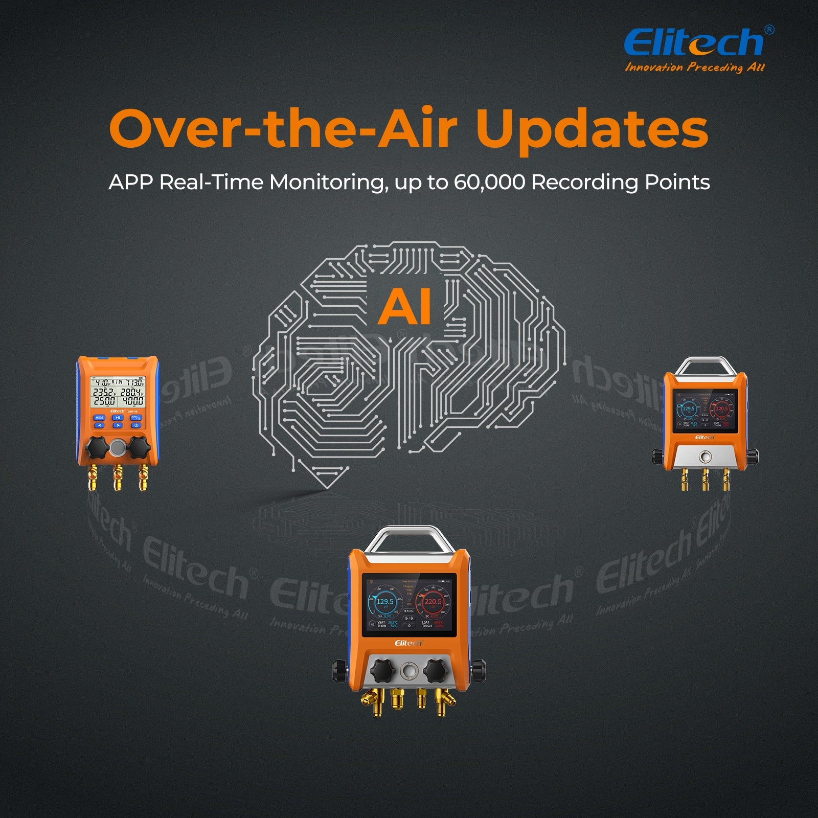 Elitech EMG-40V Intelligent HVAC Digital Manifold Gauge 4-Way Valve with Micron Gauge Transmitter - Elitech Technology, Inc.