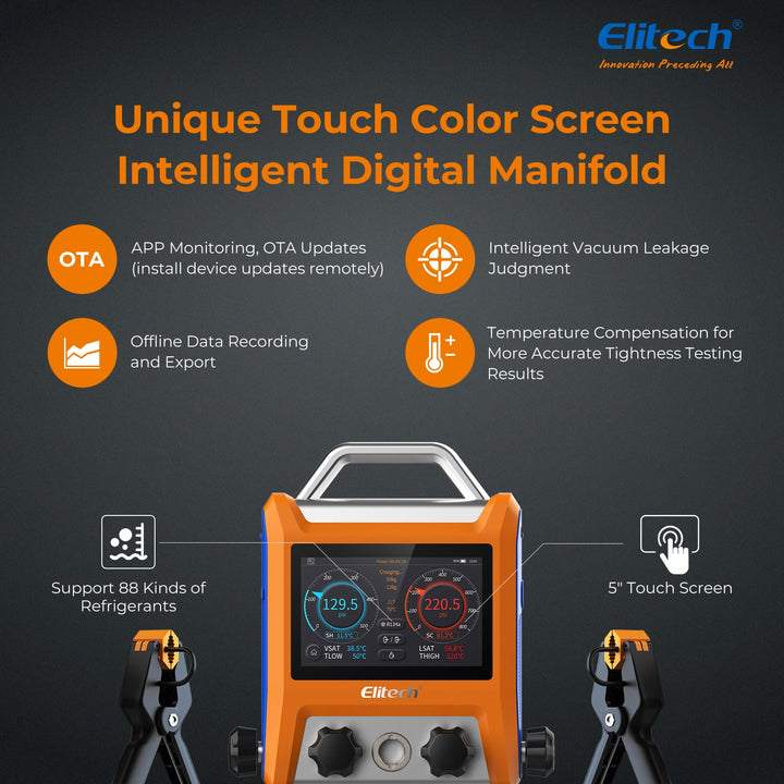 Elitech EMG-40V Intelligent HVAC Digital Manifold Gauge 4-Way Valve with Micron Gauge Transmitter - Elitech Technology, Inc.