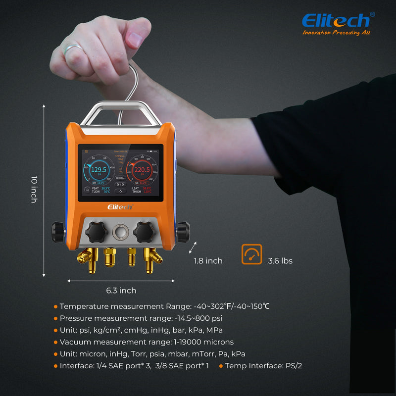 Elitech EMG-40V Intelligent HVAC Digital Manifold Gauge 4-Way Valve with Micron Gauge Transmitter - Elitech Technology, Inc.