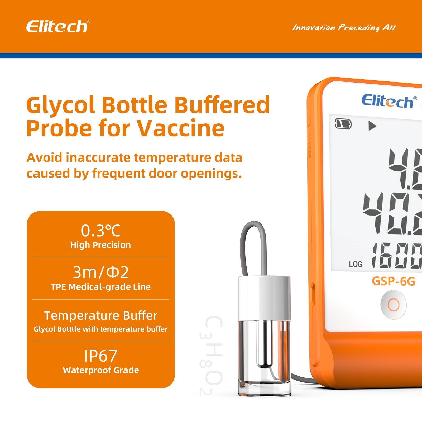 Elitech GSP-6G Digital Temperature and Humidity Data Logger with Detachable Buffered Probe with Calibration Certificate - Elitech Technology, Inc.